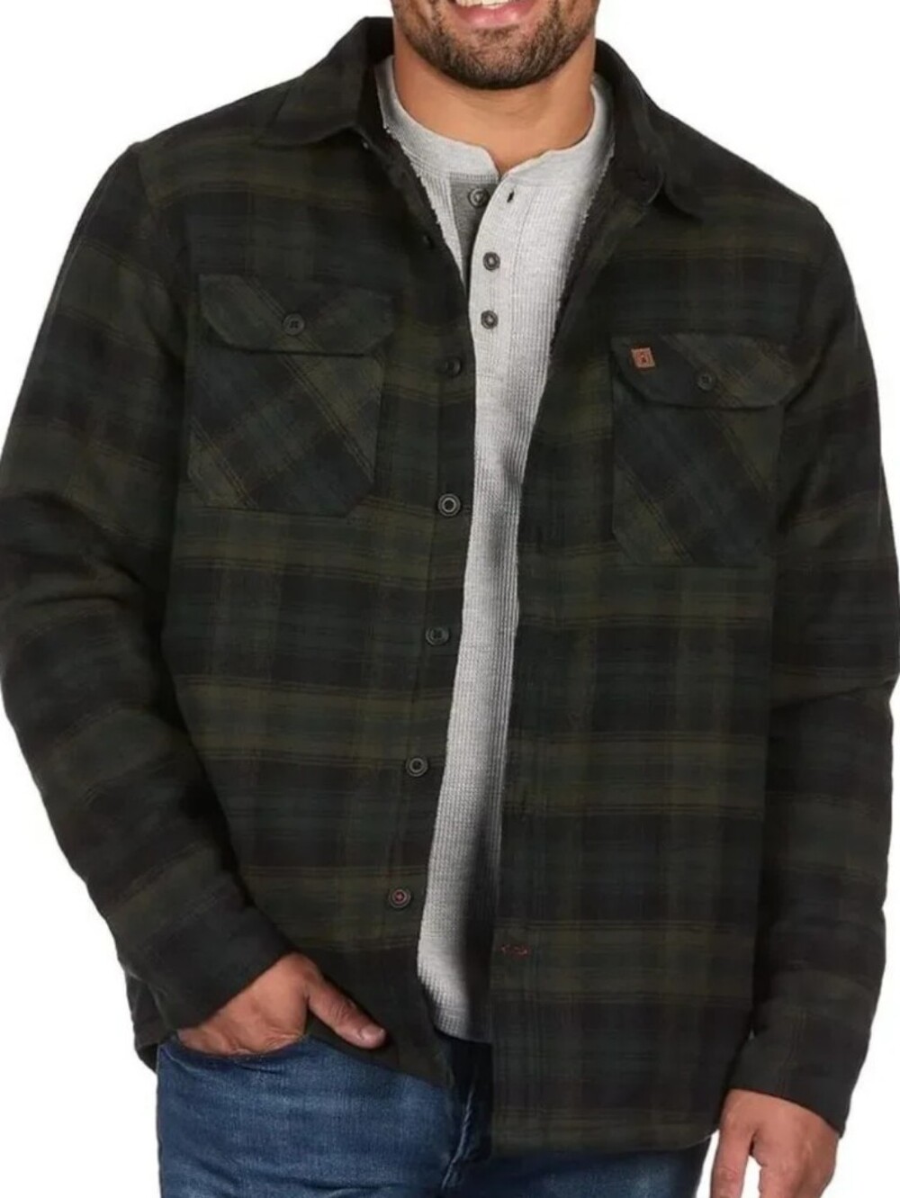 Coleman Sherpa Lined Yukon Green Plaid Flannel Shirt Jacket - Men's Large